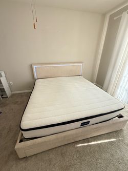 California King Bed Frame with Molblly Mattress and LED Headboard