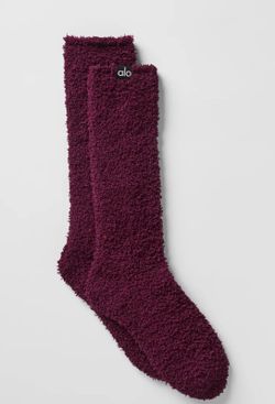 Alo Burgundy Plush Lush Crew Socks | Size M (Shoe 6-8.5)