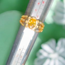  Yellow Canary And Rhinestone Gold Adjustable Ring