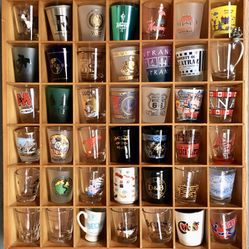Lot •• 45 Shot Glasses ONLY ••  Display Rack Shelf NOT INCLUDED🩸 NEW & USED 🩸 Price Is Firm 