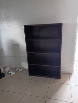 Dark Brown Wood Bookcase 4 Shelves