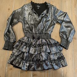 Flowers By Zoe Girls Metallic Silver Ruffle Dress Size 5