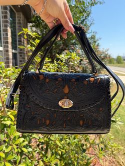Black Tooled Leather Handbag