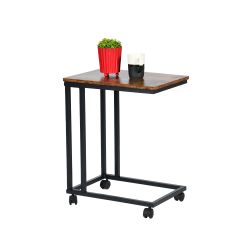 Jenden 20” C-Shaped Sofa End Table, Mobile Labtop Side Table with Wheels
