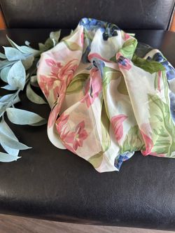 Japanese Silk Sheer Chiffon Spring-Summer Large Scale  Floral Scarf 36"x36" Vintage Made in Japan.