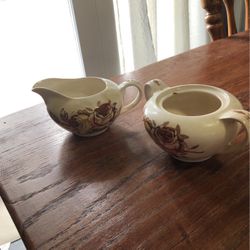 Vintage Nasco  Floral Roses Porcelain Glossy Sugar & Creamer