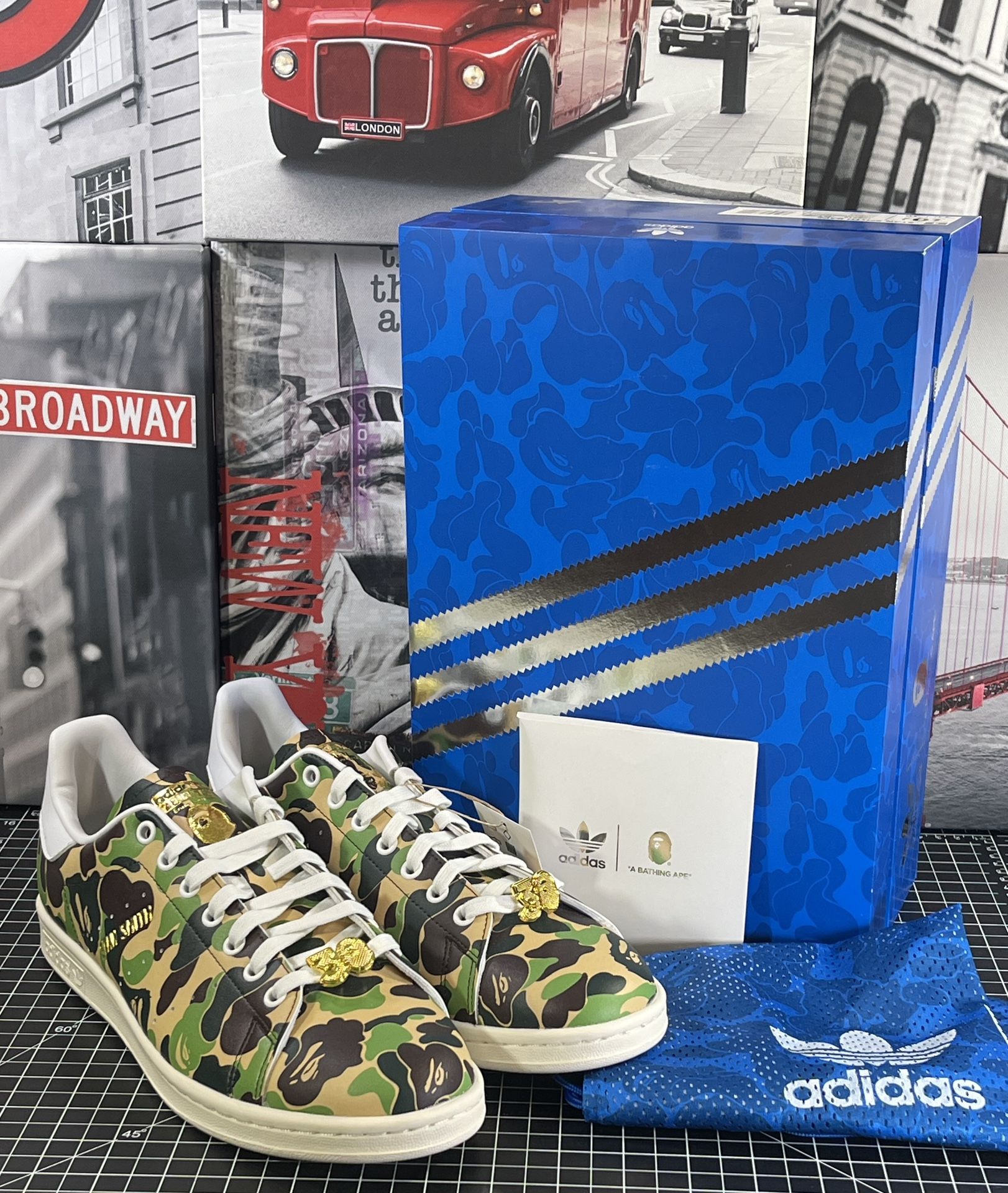 ADIDAS Originals Mens Sz  10.5 US A Bathing Ape BAPE x STAN SMITH CAMO Shoes 
