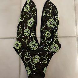 La Costanera One Piece Green Floral Sequin Bikini