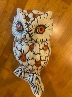 Vintage 1971 signed ceramic owl lantern wall hanging. Glass eyes. Crushed glass inserts. 12x5 . MCM