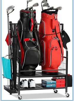 FHXZH Golf Bags Storage Garage Organizer - Golf Bag Stand for 2 Bag Holder Extra Clubs