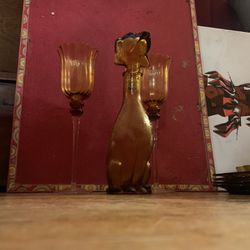 [{AmberGlass & PRESSED GLASS (1960’s) ROSSINI EMPOLI DOG Thumbnail
