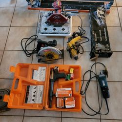 Tools.  Craftsman Circular Saw, Dewalt Drill,  Mk Tile Saw, 20 Inch and 36 Inch  Tile Saw. Also Makita Grinder. 