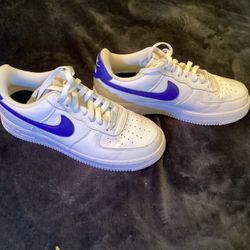 Custom blue swoosh white Nike air force 1 (size 8.5)