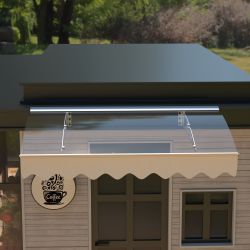 DA4734W Series Door Window Awning Made of 0.137 Inch Thick Crystal Solid Polycarbonate Sheet and Aluminum Alloy with Valance in size of 47 Wide x 34 D