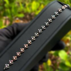 Vintage Art Deco Jewelry .925 Sterling Silver Flower CZ stone 1.5CTW oxidative bracelet 7.00” 8.00mm 8.70g