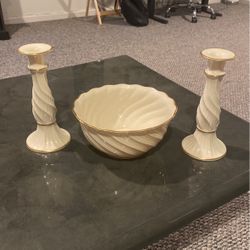 Lenox Bowl And Candle Holders