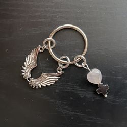 .Natural Charged Rose Quartz Heart & Hematite Cross Keychain (known For :  Healer,  Help Love, Remove Negativity, Calm Emotions, Increase Popularity) 