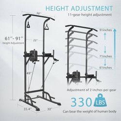 VIVOHOME Height Adjustable Multi-Function Power Tower with Backrest Workout Dip Station Pull Up Bar Stand Fitness Strength Training Exercise Equipment