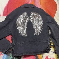 Jeans Jacket. Angel Wings. Unisex. Size L
