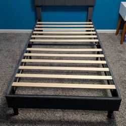 Twin Slatted Bed Frame - Grey Upholstered