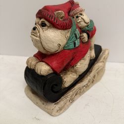 Vintage Bulldog And Puppy On A Sled Statue
