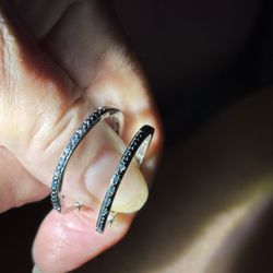 Blue diamond hoop earrings in silver