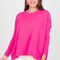 H&M pink sweater features a boat neck and dropped shoulders. Size M, $30