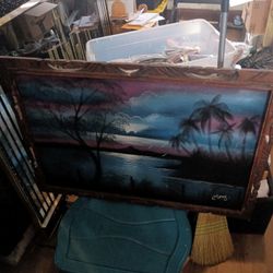 Wood Frame Canvas Art Of Tropical Night 