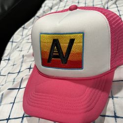 Vintage Trucker Hat with Adjustable Mesh Washed Baseball Cap Classic Style for Everyday Wear Men and Women (Rainbow Logo Neon Pink White)