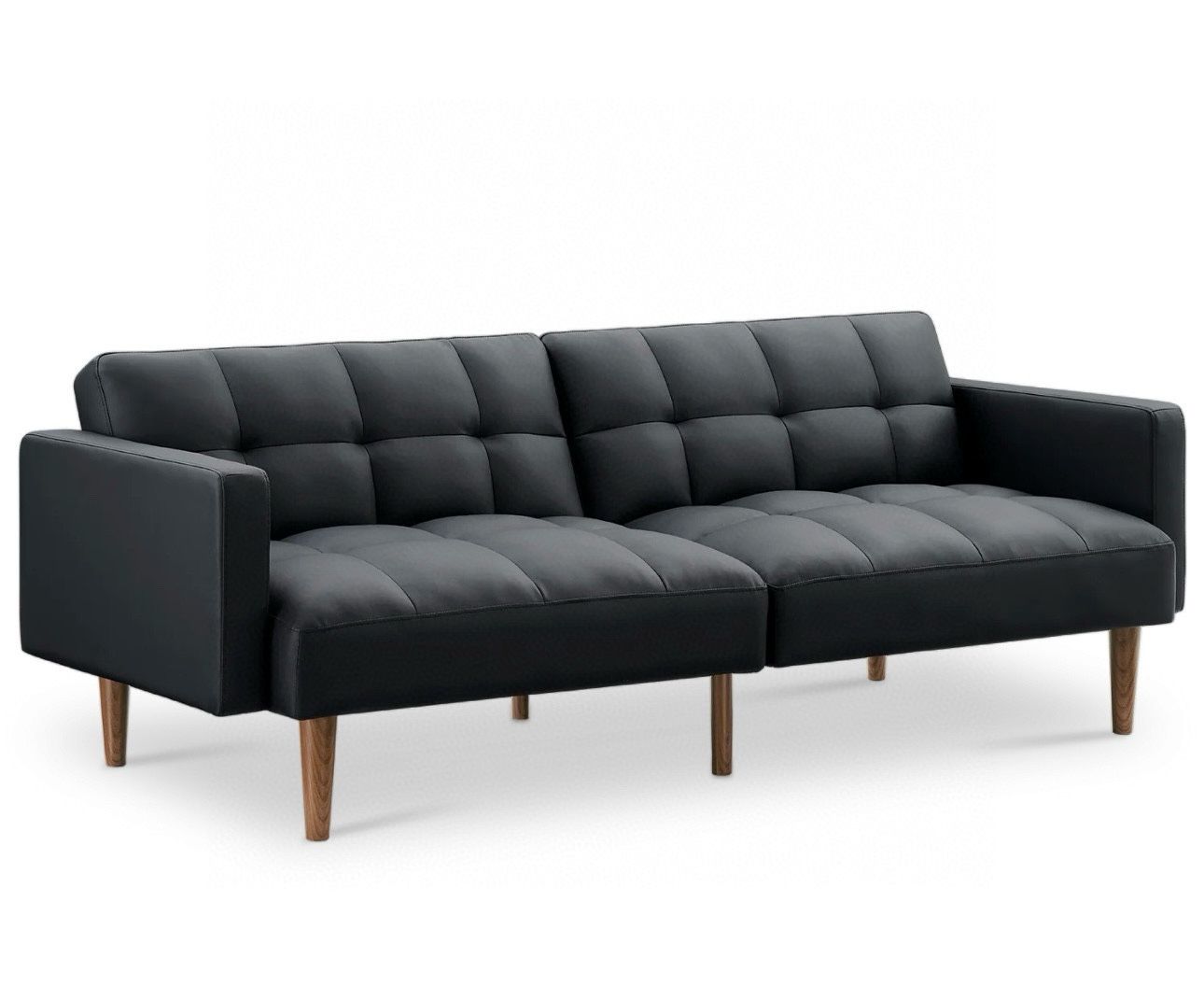 Aaron Futon Sofa Bed, Midnight Black Faux Leather