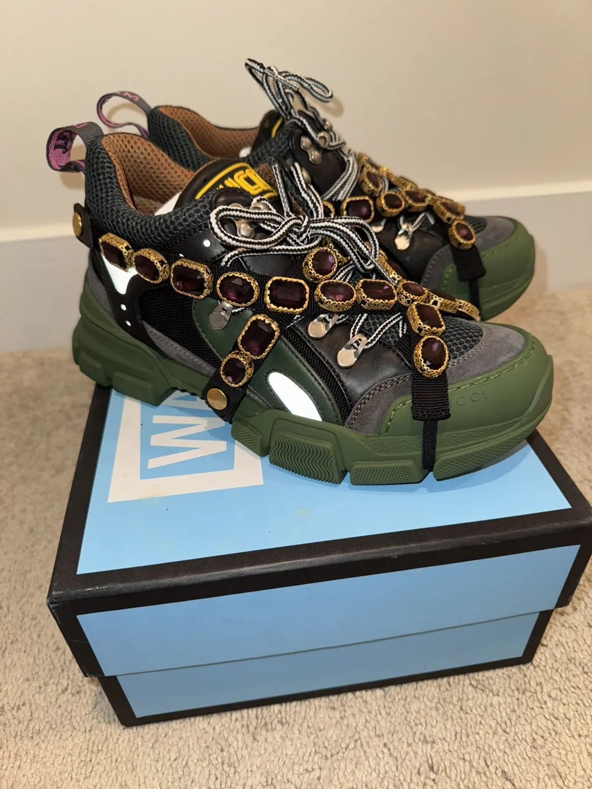 Gucci Flashtrek Crystal Sneakers in Green
