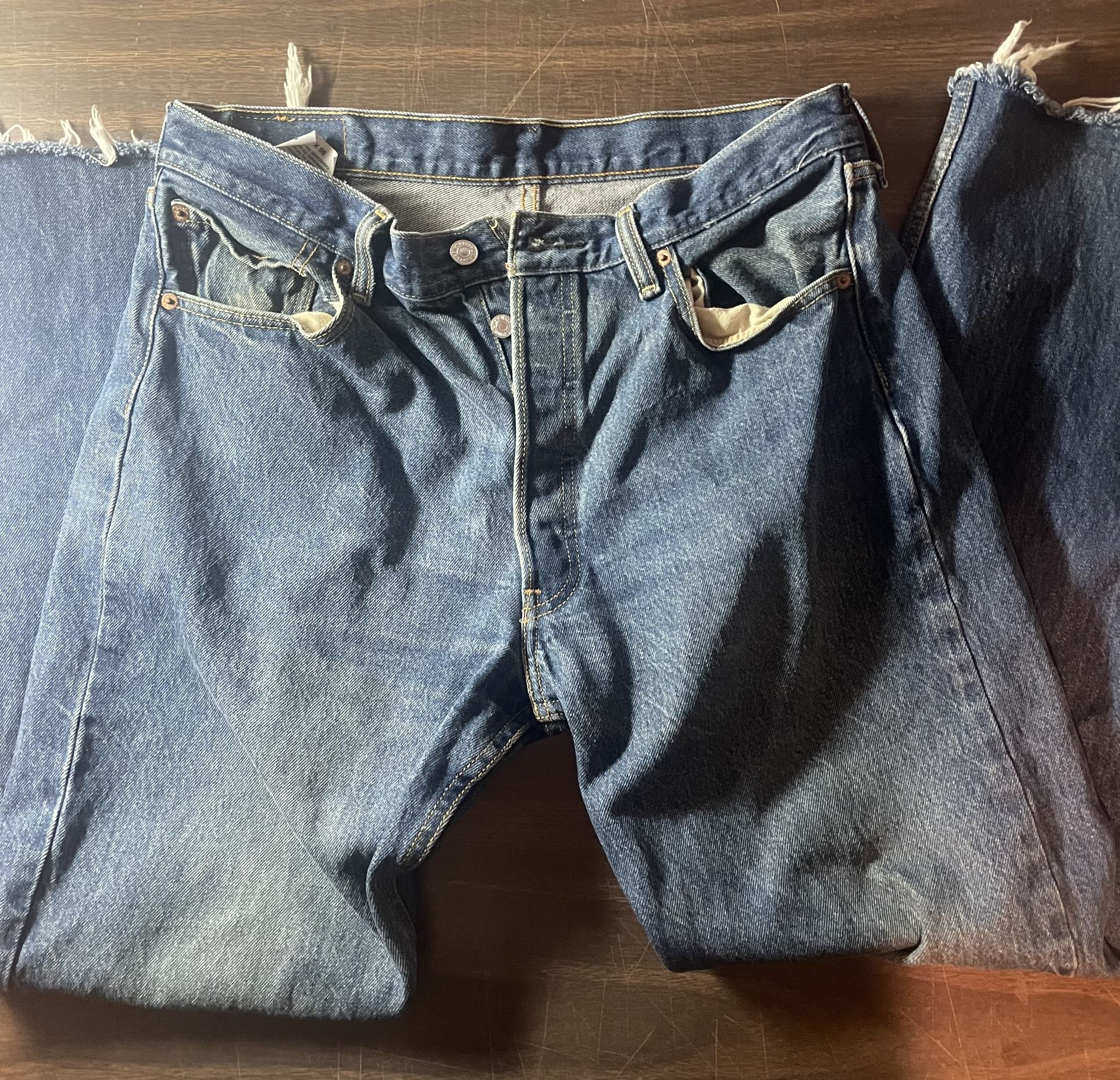 Vintage Levi’s Levis 501 Button Fly Denim Jeans 35 x 38 cut off to 29"