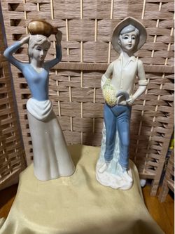 Vintage Porcelain Village Women and Harvest Time Porcelain Man