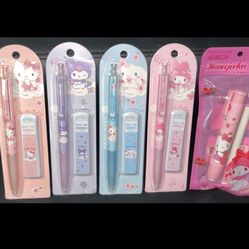 Kuromi, Hello Kitty, Cinnamoroll & Melody Lead Pencils With 20 Lead Refills Each And Hello Kitty Eraser Pen + Extra Eraser Refill