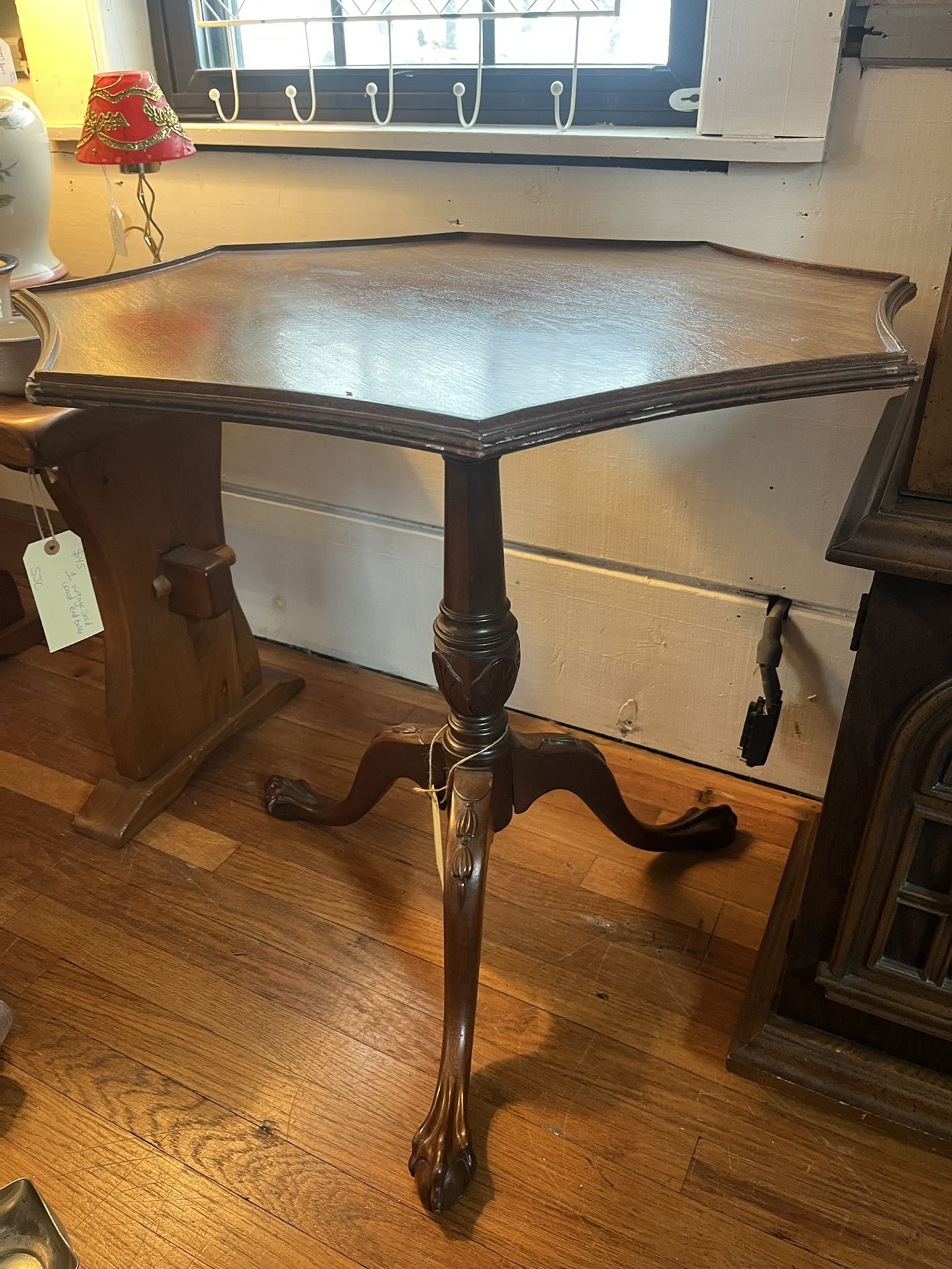 Vintage Solid Wood Clawfoot Octagon Table