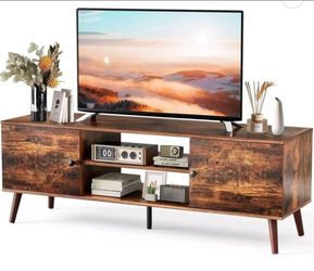 edx Modern TV Stand for 55-60 inch TV, Mid Century Entertainment Centre, Media Console Table with Storage for Living Room, Office, Brown