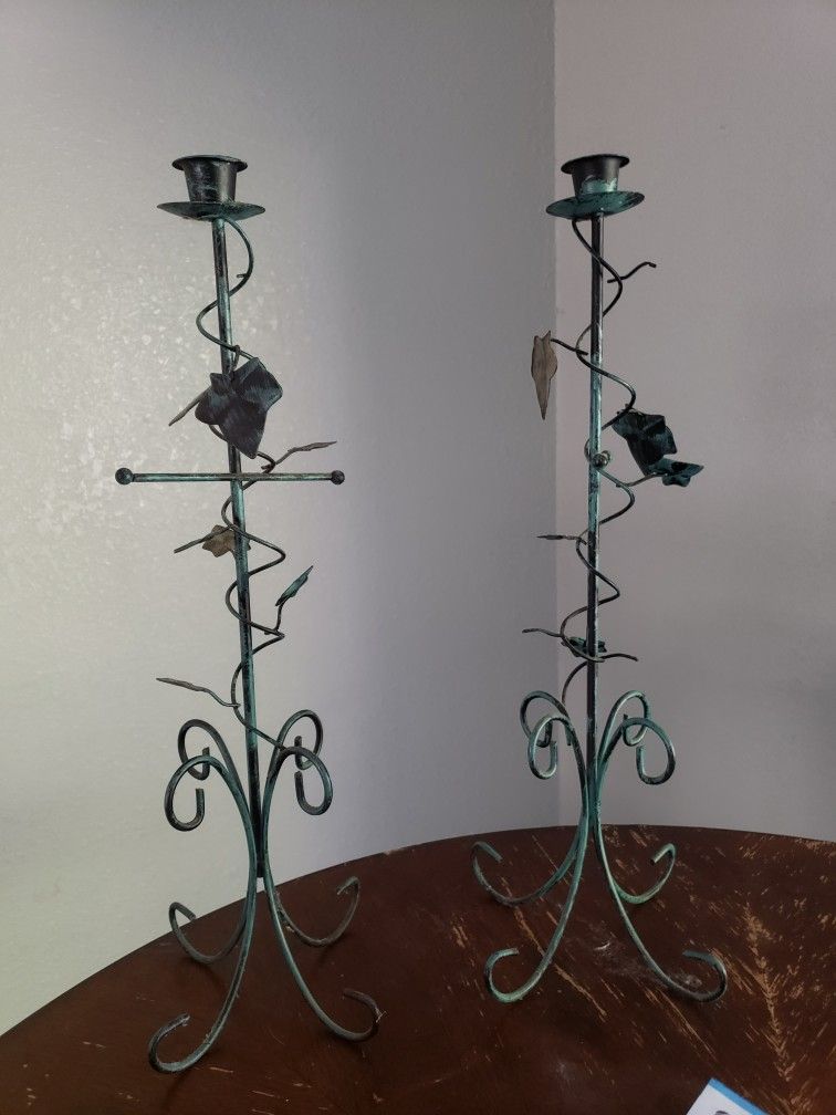 Two Wrought Iron Candle Holders