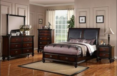 Dark Brown Wood Finish Bedroom Set - Queen or King (NO CREDIT CHECK) $39 Down