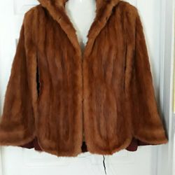 Vintage Mahogany Mink Fur Cape Stole  Wrap Capelet Flat/stand Collar.  Size Smol