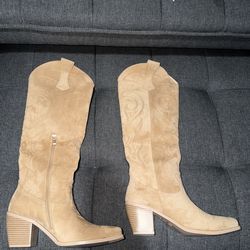 wetkiss Cowboy Boots for Women Knee High, Cowgirl Boots Women - Zipper Convenience d-apricot