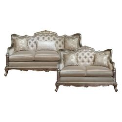 Brand New Old World Europe Silver And Gold Faux Silk Sofa + Loveseat 2PCs Set