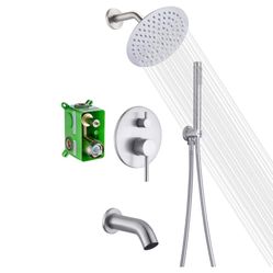 Brushed Nickel Shower System with Waterfall Tub Spout Black, And Chrome And Nickel  C32