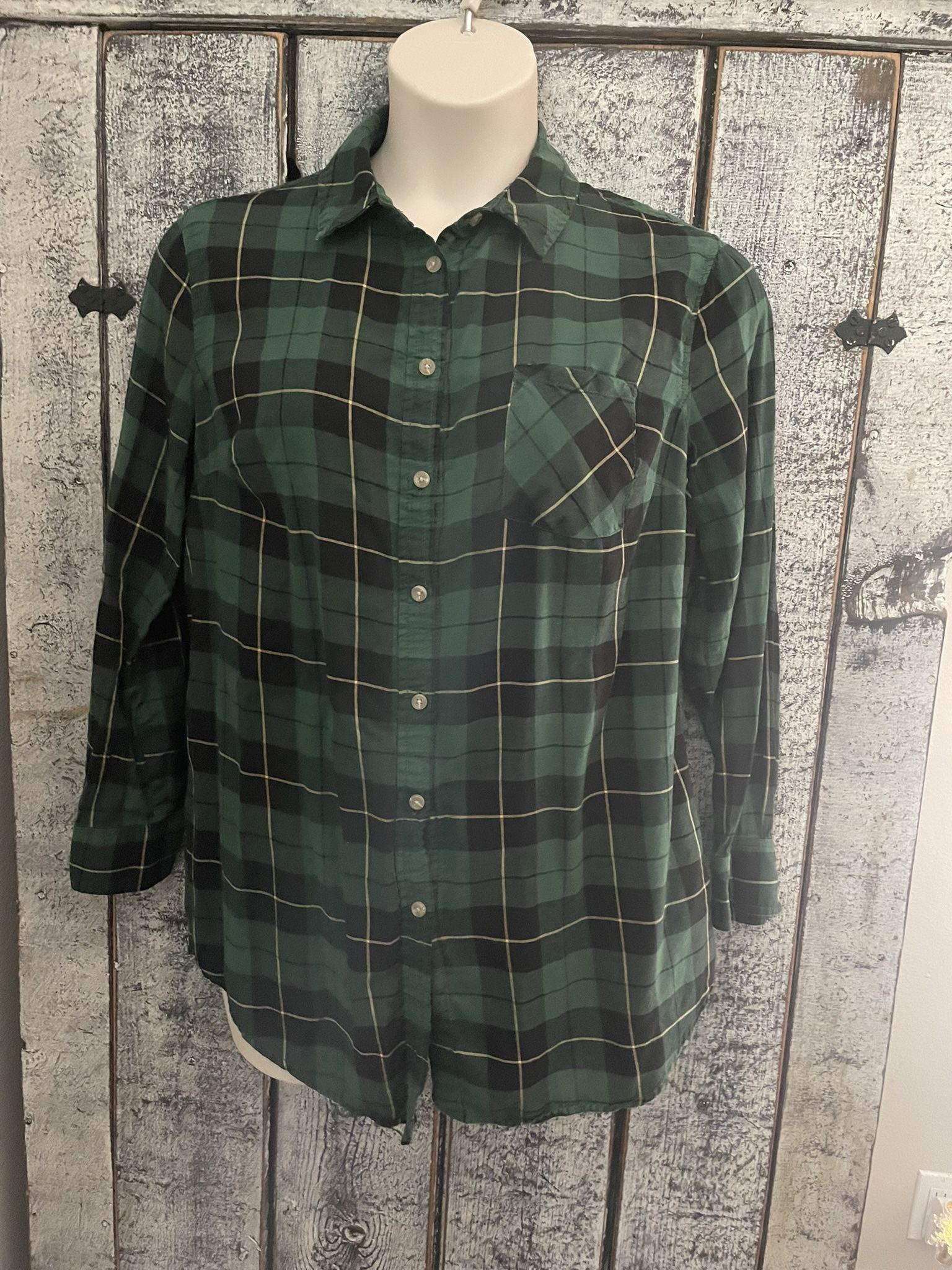 Ava & Viv Green Plaid Button Down Long Sleeve Top Size XL