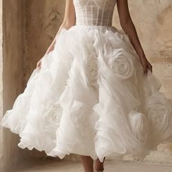 White Dress A-Line Tulle Midi Formal Dress