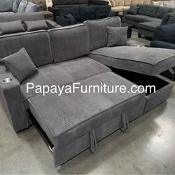 New! 89” Gray Sectional Sofa Sleeper Sofa Bed Sectional SofaBed, Grey Fabric Sleeper Couch Reversible Left Right Chaise Small Living Room Space Saving
