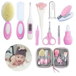 Baby Newborn Grooming Kit Nail Clippers File Brush Thermometer Comb Brush Teeth Cleaning Pink Baby Shower Gift
