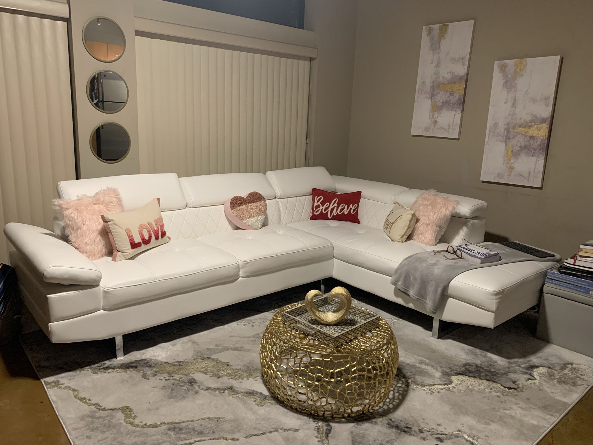 White Learher Sectional