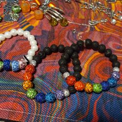 Rainbow Lava Rock Elastic Bracelet 
