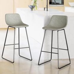 30" ALX Faux Leather Barstools Set of 2, Bar Stools, Modern Counter Height Stools with Back and Metal Legs, Armless Counter Chairs 