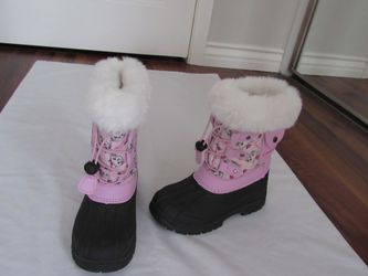 Girls Youth 1 Pink Cat Print Snow Boots, Greatons
